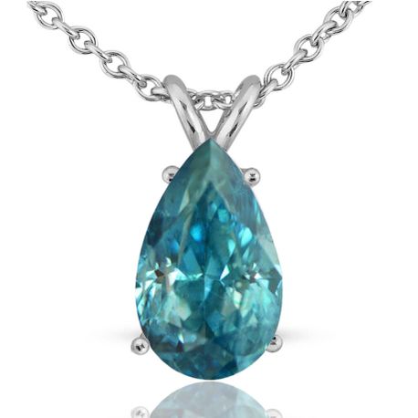Diamond Solitaire Pendant Blue Pear 14K White Gold SI2 3 Carat
