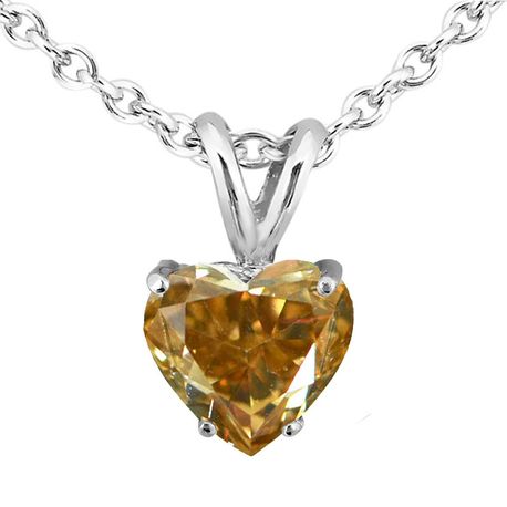 Ladies Pendant Diamond Solitaire Heart Brown Treated 14K White Gold 1.13 Carat