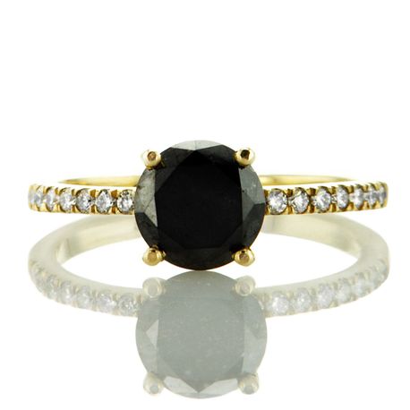 Black Diamond Engagement Ring IGI Certified 14K Solid Yellow Gold 1.60TCW