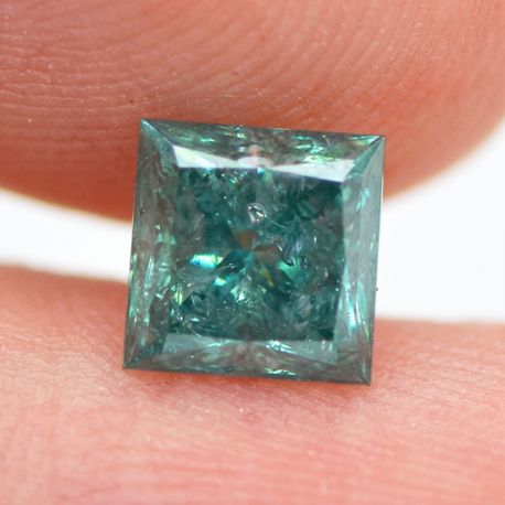 Loose Turquoise Diamond Princess Shaped 1.01 Carat Fancy Color I1 Enhanced Real