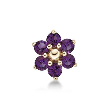 Women's Straight Bone Flower Nose Ring, 14K Yellow Gold, 3.5MM Amethyst Swarovski, 20 Gauge