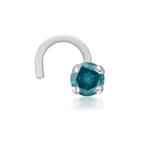 Women's Blue Diamond Curved Nose Screw, 14K White Gold, .05 Carat, 20 Gauge, 2.4 MM | Lavari Jewelers