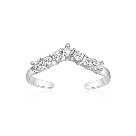 Women's V-Shaped Adjustable Toe Ring, 10K White Gold, Cubic Zirconia, 4 MM Wide | Lavari Jewelers