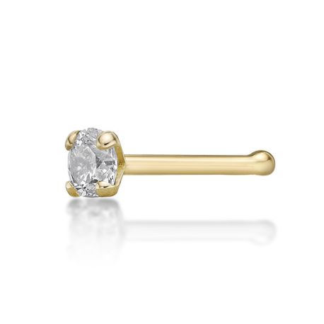Women's Straight Bone Nose Ring, 14K Yellow Gold, .07 Carat, 20 Gauge | Lavari Jewelers