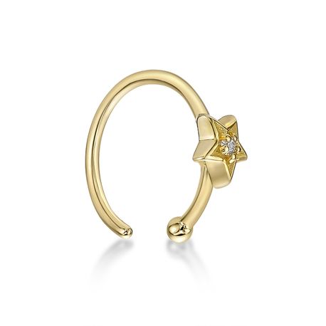 Women's 10 MM Star Hoop Nose Ring, 14K Yellow Gold, 1 MM Cubic Zirconia, 20 Gauge | Lavari Jewelers