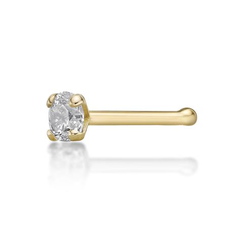 14K Yellow Gold Straight Bone Lab Grown Diamond Nose Ring, 0.07 Carat, 20 Gauge