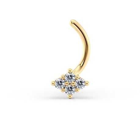 14K Yellow Gold Square Cubic Zirconia Curved Screw Nose Ring, 20 Gauge