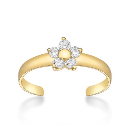 10K Yellow Gold Cubic Zirconia Flower Adjustable Toe Ring