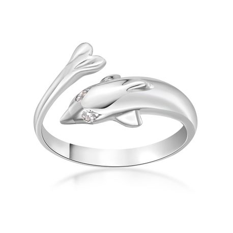 10K White Gold Cubic Zirconia Dolphin Adjustable Toe Ring
