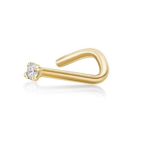 14K Yellow Gold Screw Diamond Nose Ring, 0.01 Carat, 18 Gauge