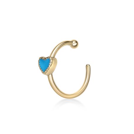 14K Yellow Gold 3.3 MM Blue Enamel Heart Open Hoop Nose Ring, 20 Gauge