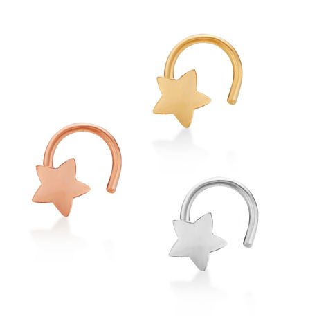 14K Multi Gold Star Curve Nose Ring Set, 22 Gauge