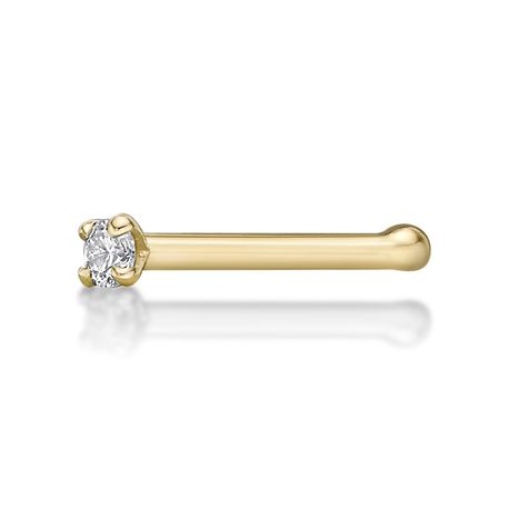 14K Yellow Gold Straight Bone Diamond Nose Ring, 0.01 Carat, 18 Gauge