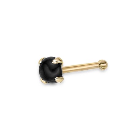 14K Yellow Gold 3 MM Black Onyx Straight Bone Stud Nose Ring, 20 Gauge