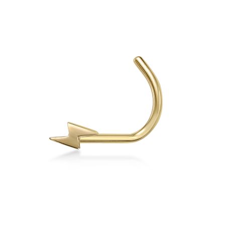 14K Yellow Gold 4.5 MM Lightning Bolt Curved Nose Ring, 20 Gauge