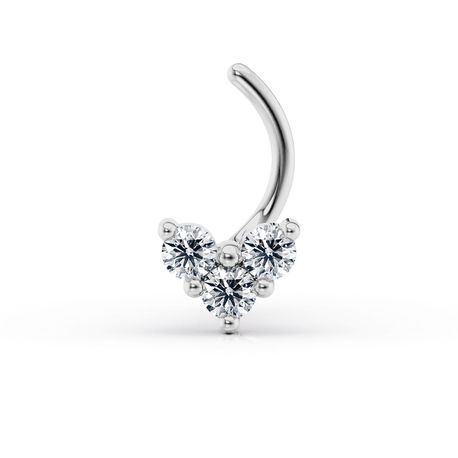 14K White Gold Heart Shaped Curved Screw Nose Ring, 20 Gauge