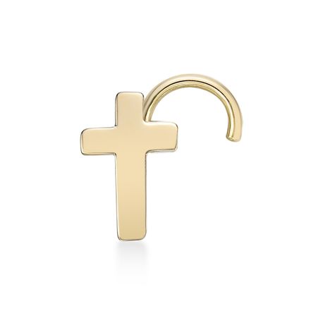 10K Yellow Gold Cross Stud Nose Ring, 20 Gauge