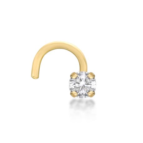 14K Yellow Gold Curved Screw Diamond Nose Ring, 0.07 Carat, 20 Gauge