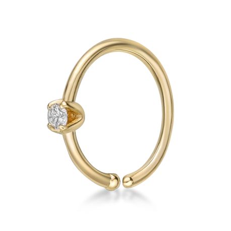 14K Yellow Gold Diamond Hoop Nose Ring, 0.02 Carat, 22 Gauge