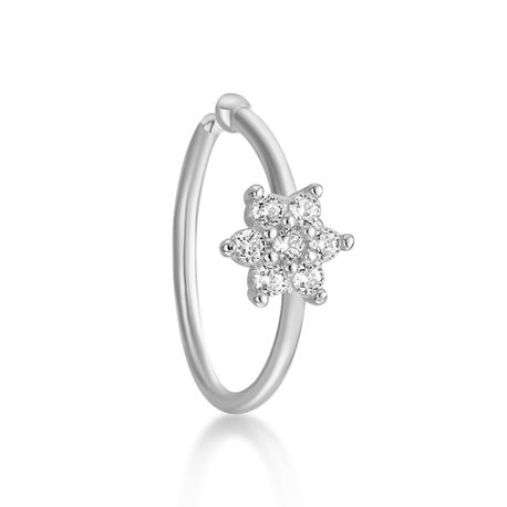 14K White Gold Flower Lab Grown Diamond Hoop Nose Ring, 0.07 Carat, 20 Gauge