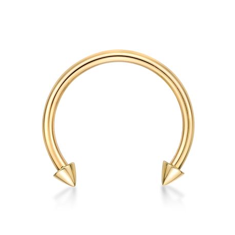 14K Yellow Gold Circular Horseshoe 5/8 Inch Nipple Ring with Spikes