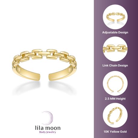 10K Yellow Gold Link Design Adjustable Toe Ring