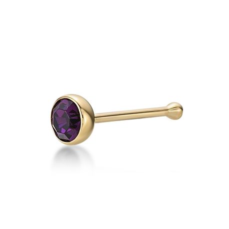 14K Yellow Gold 3 MM Purple Straight Bone Stud Nose Ring, 20 Gauge