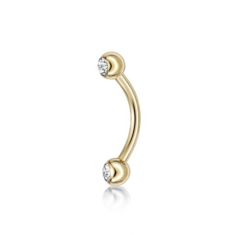 14K Yellow Gold 5/16 Inch Eyebrow Barbell with Cubic Zirconia