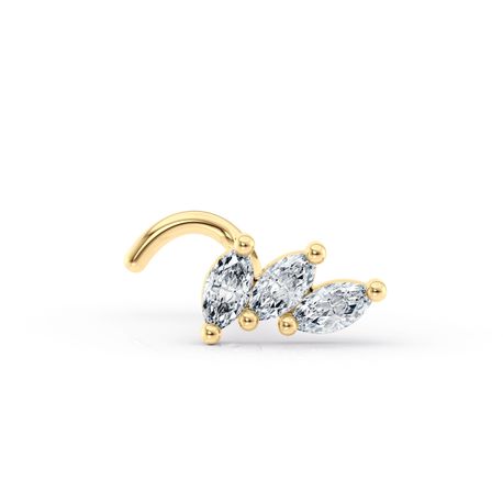 14K Yellow Gold Curved Cubic Zirconia Nose Stud, 20 Gauge