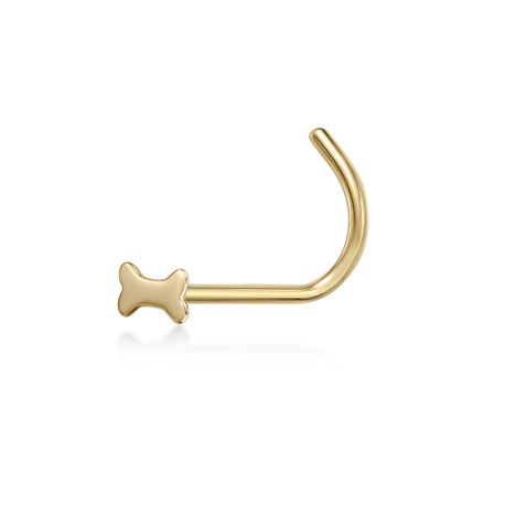 14K Yellow Gold 4 MM Dog Bone Curved Nose Ring, 20 Gauge