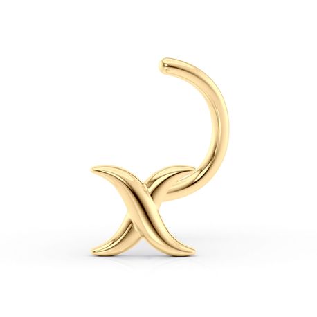 14K Yellow Gold Curved X Nose Ring, 20 Gauge