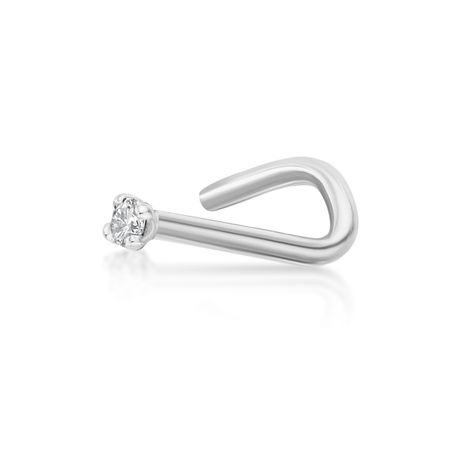 14K White Gold Curved Stud Diamond Nose Ring, 0.01 Carat, 22 Gauge