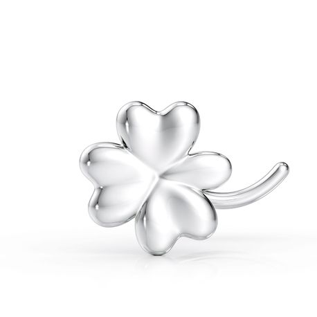 14K White Gold Clover Curved Screw Nose Ring, 20 Gauge