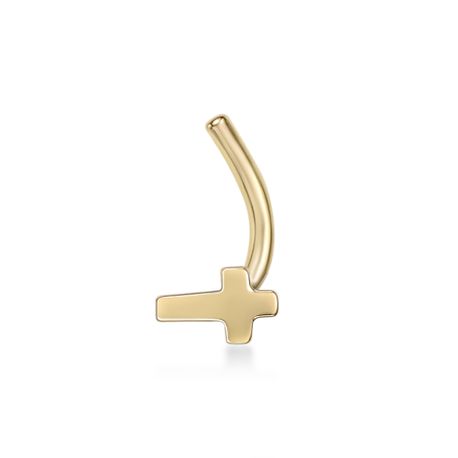 14K Yellow Gold 3.5 MM Cross Curved Nose Ring, 20 Gauge