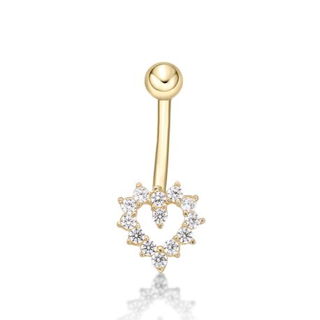 14K Yellow Gold Heart Belly Ring