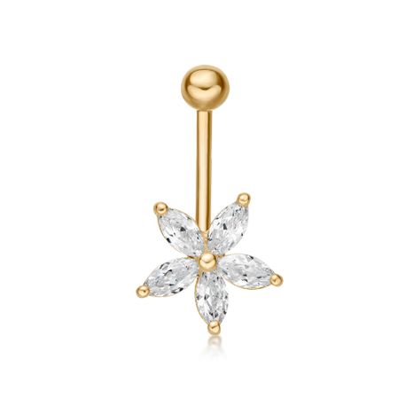 10K Yellow Gold Cubic Zirconia Flower Belly Ring