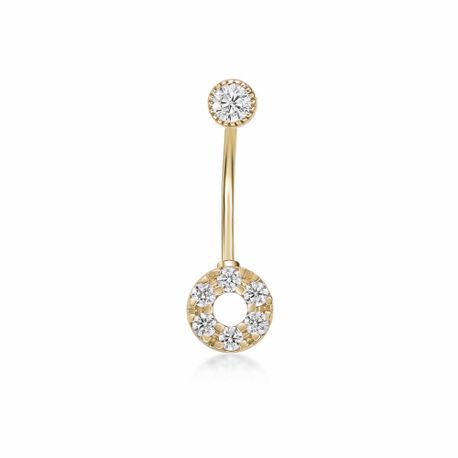 10K Yellow Gold Circle Cubic Zirconia Belly Ring