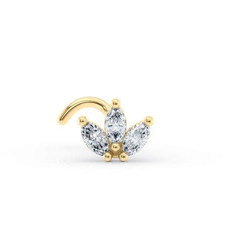 14K Yellow Gold Curved Cubic Zirconia Nose Stud, 20 Gauge