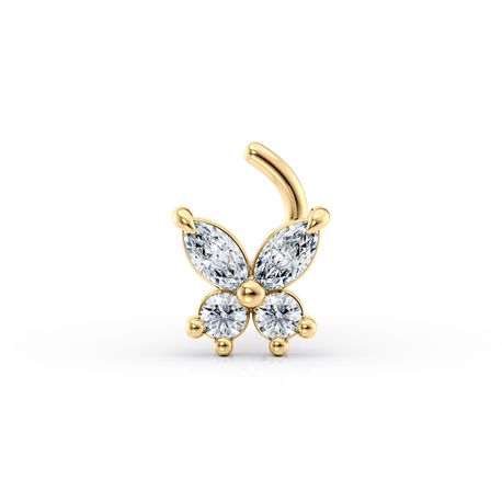 14K Yellow Gold Butterfly Curved Cubic Zirconia Nose Stud, 20 Gauge
