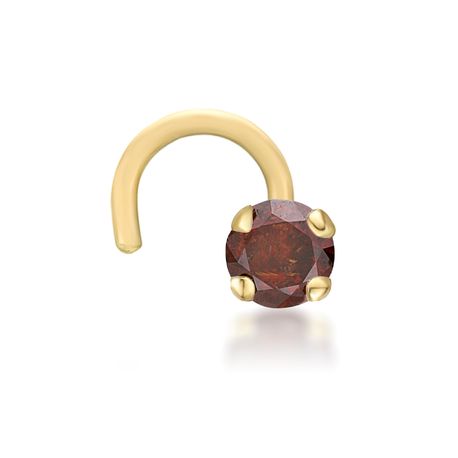 14K Yellow Gold Curved Screw Brown Diamond Nose Ring, 0.05 Carat, 20 Gauge