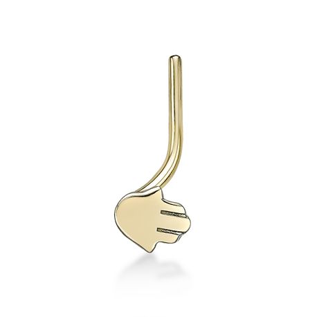14K Yellow Gold Hamsa Curve Stud Nose Ring, 20 Gauge