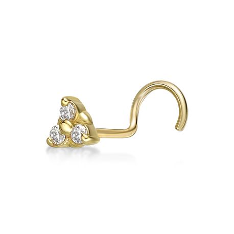 10K Yellow Gold 2 MM Cubic Zirconia Triangle Stud Nose Ring, 20 Gauge