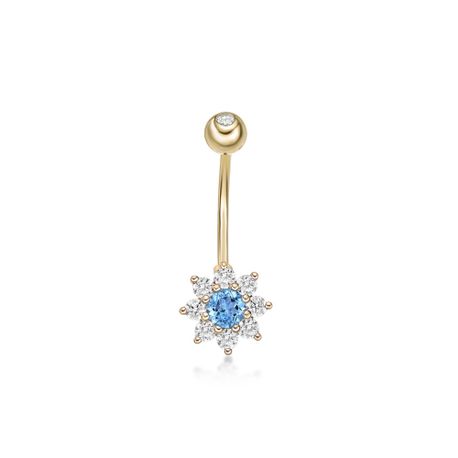 10K Yellow Gold Blue and White Star Cubic Zirconia Belly Ring