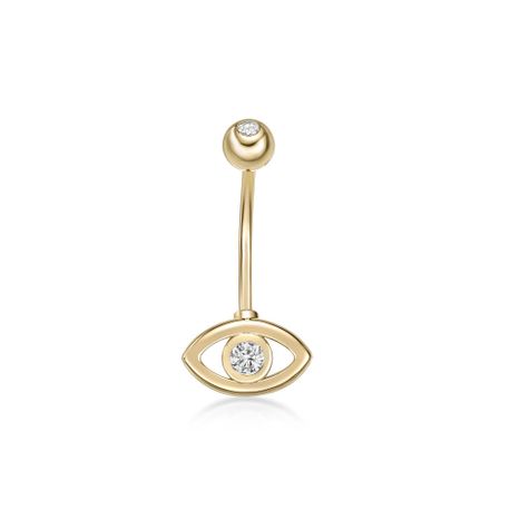 10K Yellow Gold Cubic Zirconia Evil Eye Belly Ring