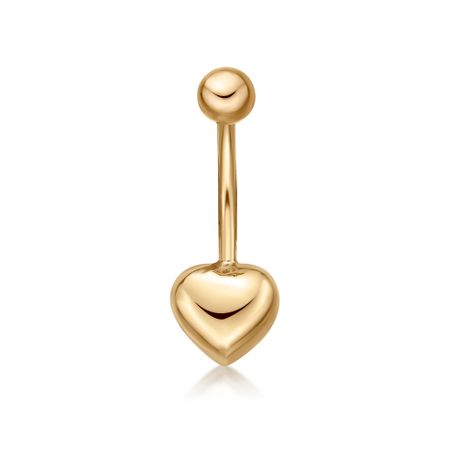 10K Yellow Gold 12 MM Solid Heart Belly Ring