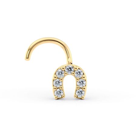 14K Yellow Gold Curved Cubic Zirconia Horseshoe Nose Ring, 20 Gauge