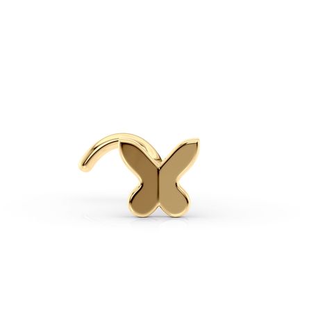 14K Yellow Gold Butterfly Curved Nose Stud, 20 Gauge