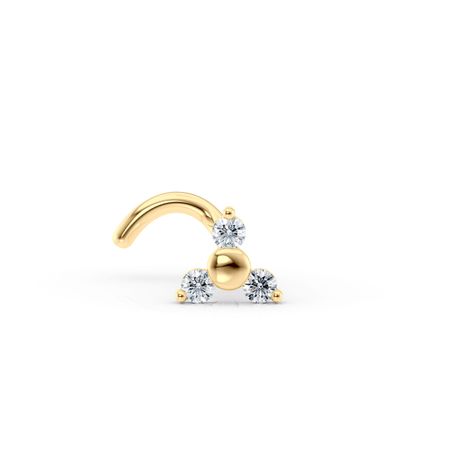 14K Yellow Gold Curved Cubic Zirconia Nose Stud, 20 Gauge