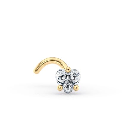 14K Yellow Gold Curved Heart Shaped Cubic Zirconia Nose Stud, 20 Gauge
