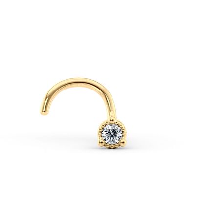 14K Yellow Gold Curved Cubic Zirconia Nose Ring, 20 Gauge